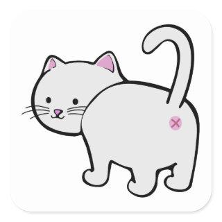 Cat Butt White Square Sticker