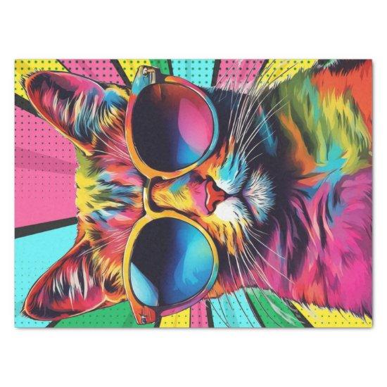 Cat Chic: Colorful Pop Art Cat in Sunglasses Decou Tissue Paper