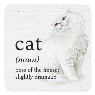 CAT Definition On Whitewashed Wood Square Sticker