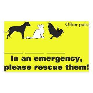 Cat, dog, "In emergency, rescue my pets" Rectangular Sticker