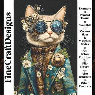 Cat Dressed In Coat With Daisies Y9 Decoupage Tissue Paper