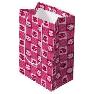 Cat Face Pink Gingham Pattern Cute Medium Gift Bag