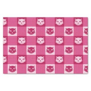 Cat Face Pink Gingham Pattern Cute Tissue Paper