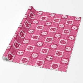 Cat Face Pink Gingham Pattern Cute
