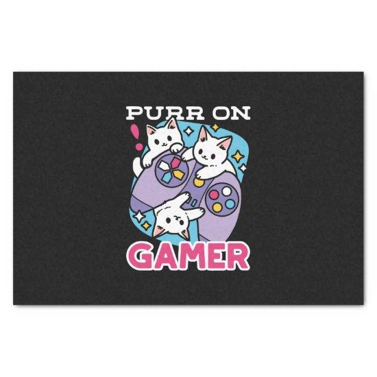 Cat Gamer Design - Purr On Gamer Joystick Art Tissue Paper