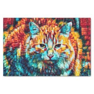 Cat Hippie Colorful Orange Psychedelic Groovy Art Tissue Paper
