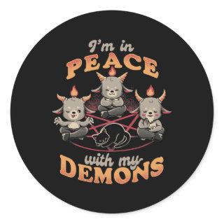 Cat In Peace With My Demons Cute Baphomet Funny Ha Classic Round Sticker