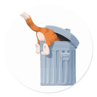 Cat in Trash Can - Bottoms Up Classic Round Sticker