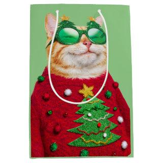 Cat in Ugly Christmas Sweater Medium Gift Bag