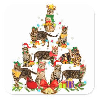Cat Lover Gifts Bengal Tree Christmas Light Square Sticker