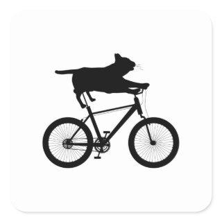 Cat meh Riding Bicycle Funny Square Sticker