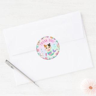 Cat Meowmaid Mermaid Girl Birthday Party  Classic Round Sticker