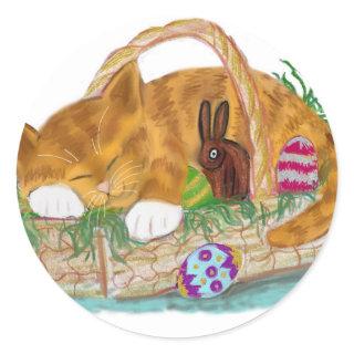 Cat Nap in an Easter Basket Classic Round Sticker