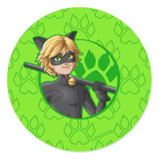 Cat Noir Green Badge Classic Round Sticker