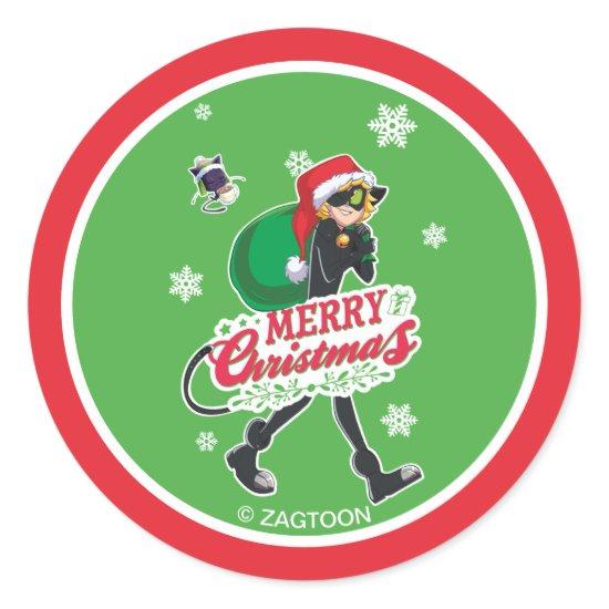 Cat Noir | Merry Christmas Classic Round Sticker