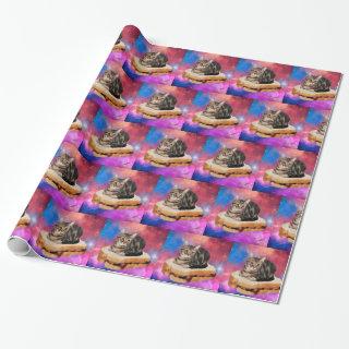 Cat on a bread flying in space