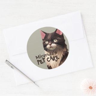 Cat Paper Cut Art Pet Care Food Shop Animal Clinic Classic Round Sticker