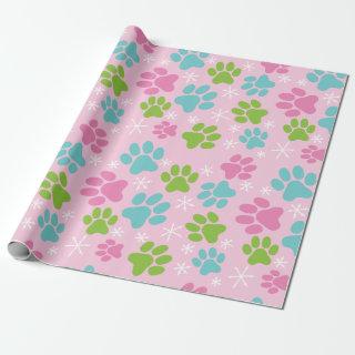 Cat Paw Prints and Snowflakes Pink Christmas