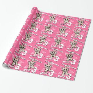 Cat pink add your age and name birthday wrap