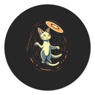 Cat Playing Frisbee Disc Golf Player Discgolfer Di Classic Round Sticker