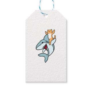 Cat Riding Shark Cat Lover Gift Tags