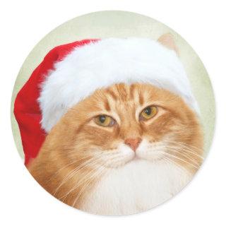 Cat Santa Claus Classic Round Sticker