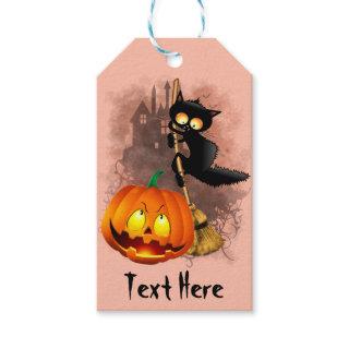 Cat Scared by Pumpkin Fun Halloween Character Gift Tags