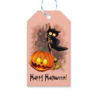 Cat Scared by Pumpkin Fun Halloween Character Gift Tags
