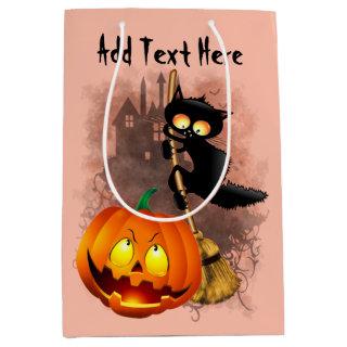 Cat Scared by Pumpkin Fun Halloween Character Medium Gift Bag