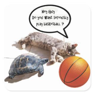 CAT TURTLE AND BASKETBALL SQUARE STICKER