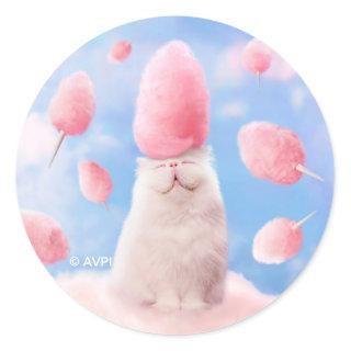 Cat With Cotton Candy Hair Classic Round Sticker