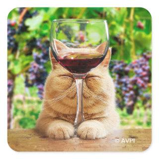 Cat With Glass of Wine Square Sticker