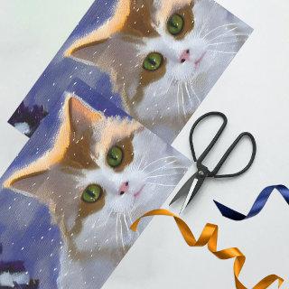 Cat With Green Eyes On A Snowy Winter Day Tissue Paper