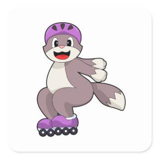 Cat with Roller skates Square Sticker