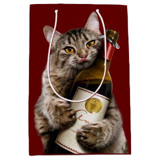 Cat With Wine Bottle Medium Gift Bag