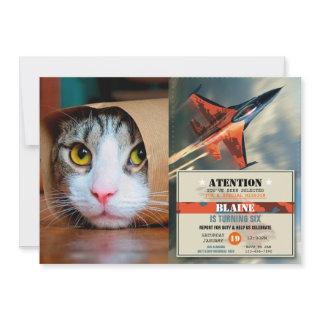 Cat wrapped in a brown paper invitation