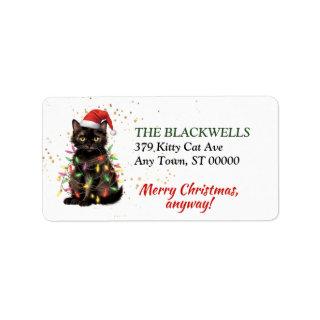Cat Wrapped in Christmas Lights Return Address Label
