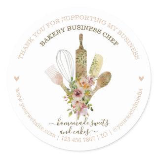 Catering Bakery Chef Rustic Eucalyptus Patterned Classic Round Sticker