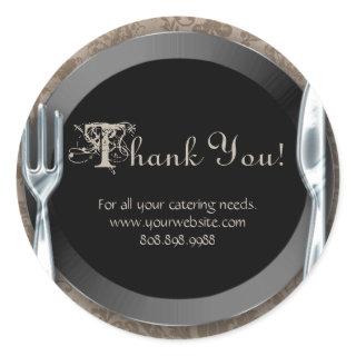 Catering Thank You Stickers Silver Cutlery Beige