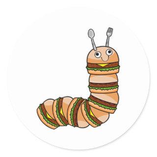 Caterpillar as Cheeseburger with Beef & Salad Classic Round Sticker