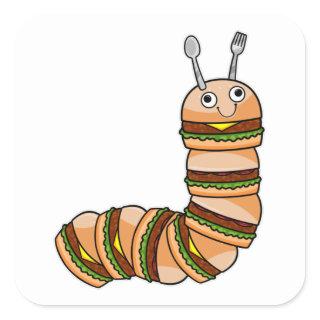 Caterpillar as Cheeseburger with Beef & Salad Square Sticker