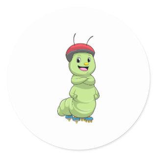 Caterpillar as Inline skater with Roller skates.pn Classic Round Sticker