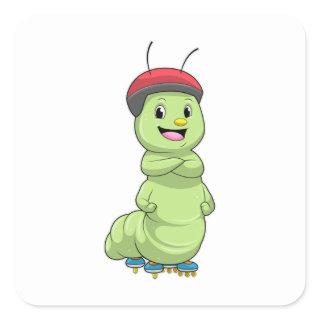 Caterpillar as Inline skater with Roller skates.pn Square Sticker