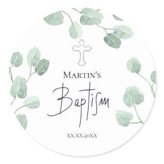 catholic baby baptism greenery decor classic round sticker