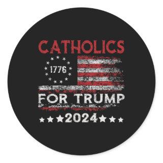 Catholics For Trump 2024 American Flag 4th Of July Classic Round Sticker