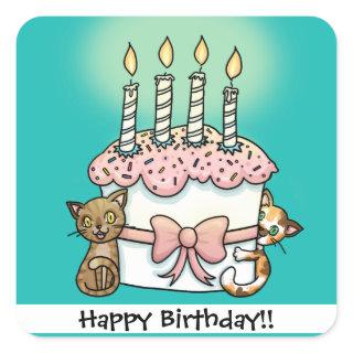 Cats and cake Birthday Square Sticker