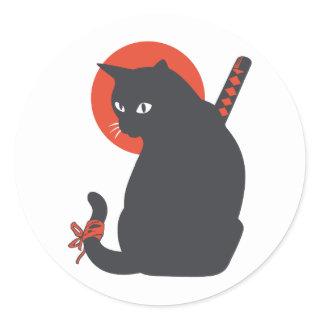 Cats as Warrior Samurai - Choose background color Classic Round Sticker