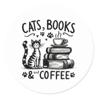 Cats, Books, and Coffee Classic Round Sticker