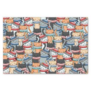 Cats in Winter Scarves & Hats Pattern Fabric Tissue Paper