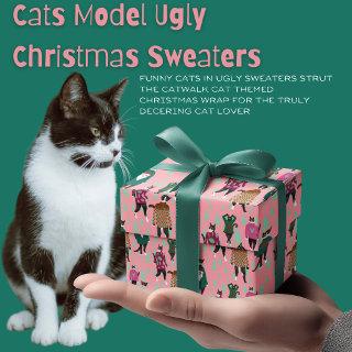 Cats Model Ugly Christmas Sweaters Pink